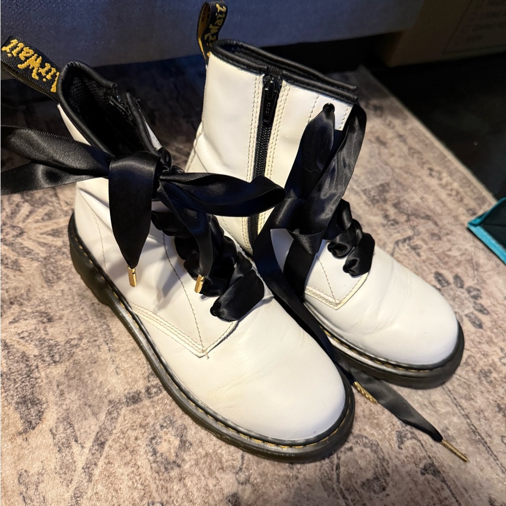 Dr. Martens White Boots with Black Satin Laces